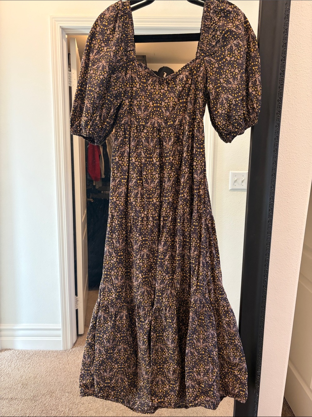 MINKPINK Brown Floral Maxi Dress with Puff Sleeves